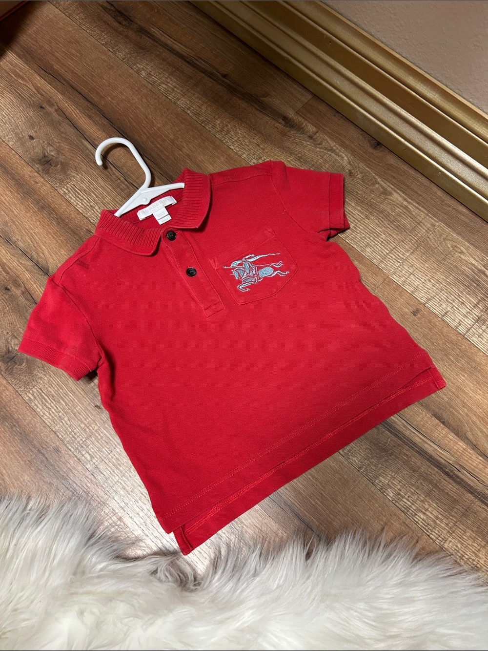 Burberry Red Boys Polo with Embroidered Knight Logo